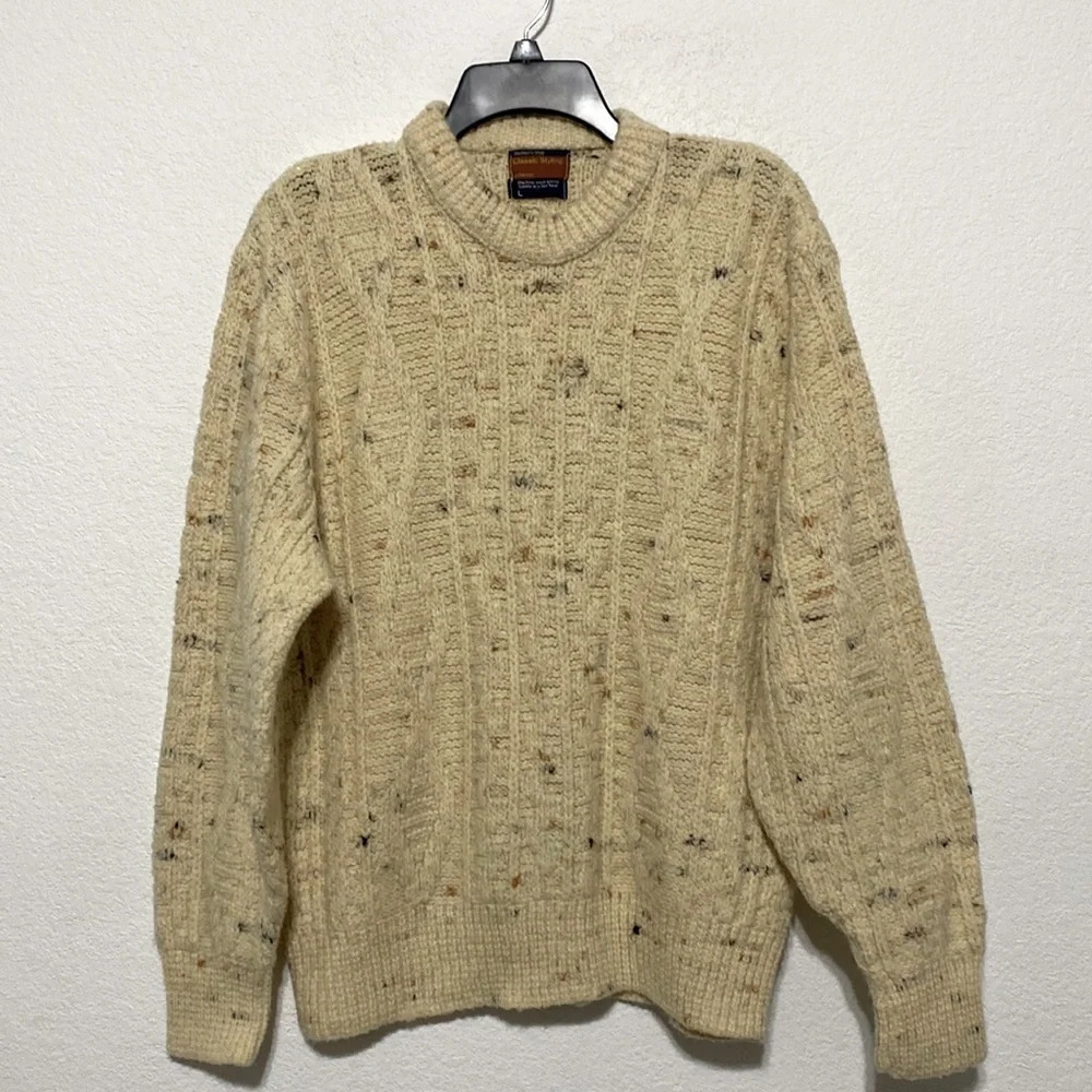 JCPenney Mens Beige Multicolor Speckle Chunky Cable Knit Pullover Sweater Size L